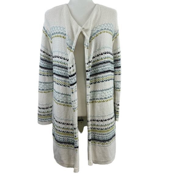 J. Jill Striped Sweater Cardigan Small Open Front Long Line Coastal Grandma Prep - Picture 1 of 11